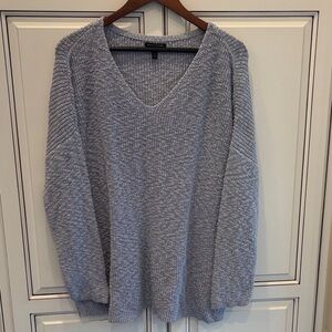 Eileen Fisher Organic Cotton Chunky Knit Blue‎ Vneck Sweater Women’s Size Large
